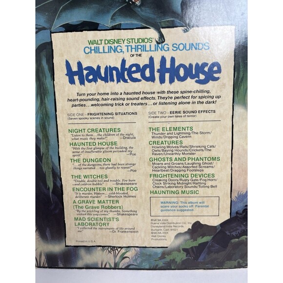 1979 Vintage WALT DISNEY CHILLING THRILLING SOUNDS HAUNTED HOUSE 2507 LP - Picture 3 of 3